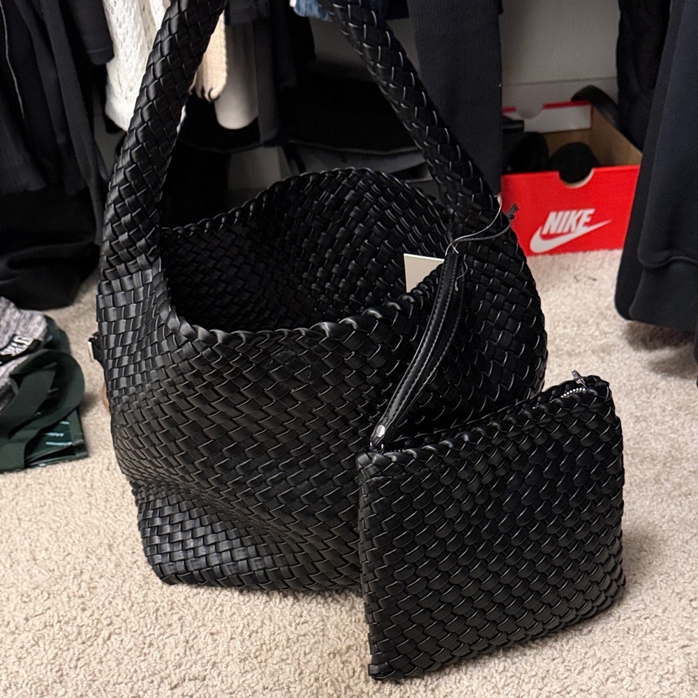 Rachel Zoe Black Woven Tote with Pouch
